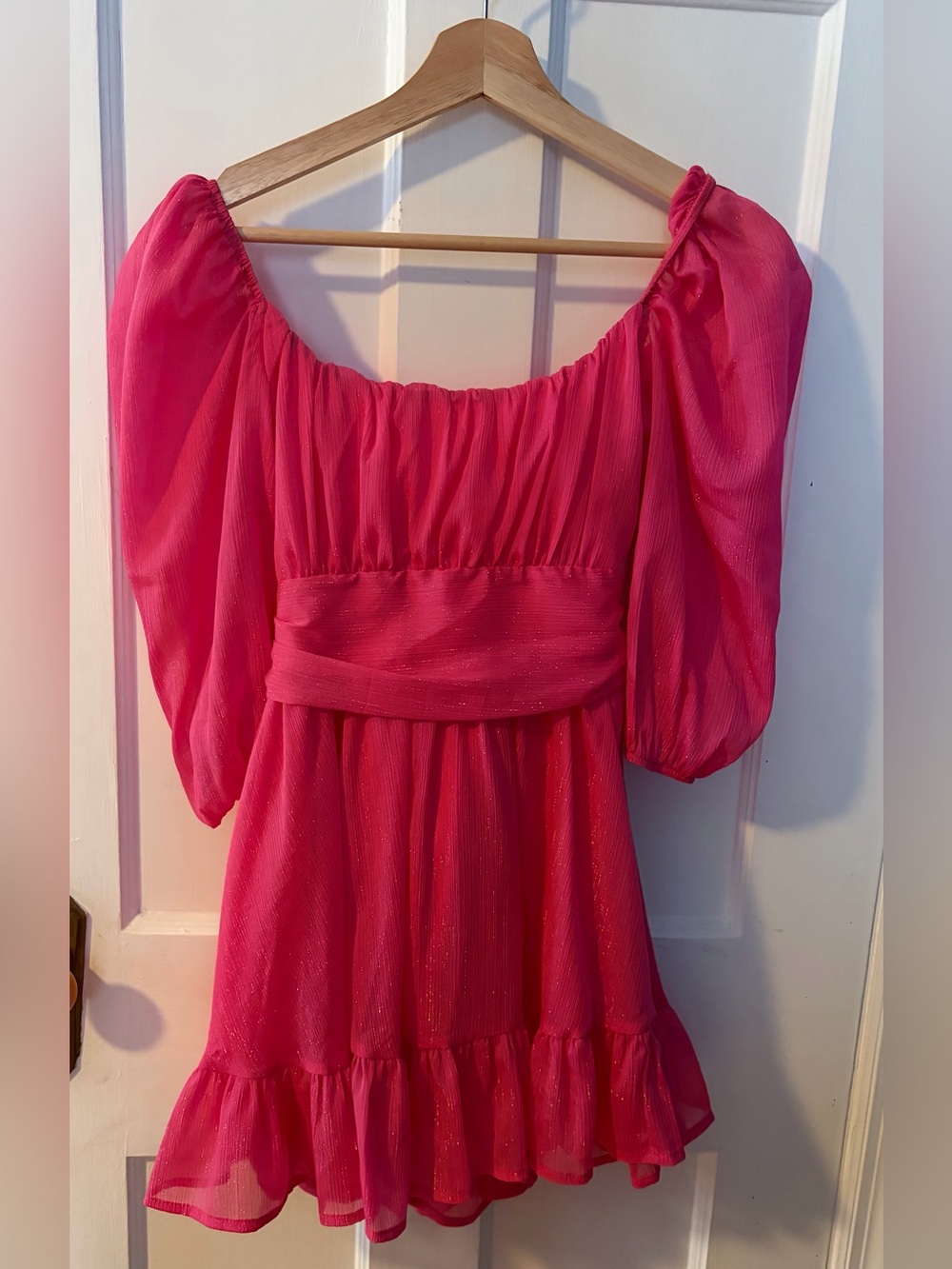 Lucy in the Sky Hot Pink Puff Sleeve Mini Dress